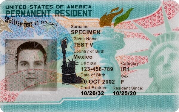 A sample of a Green Card, also called a Permanent Resident Card